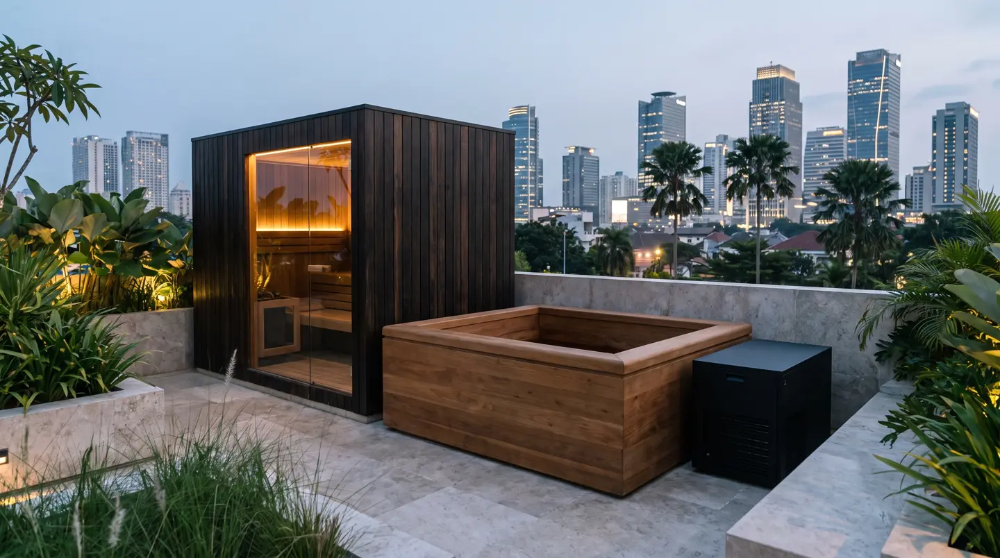 Sauna dan ice bath kayu jati terpasang di Sudirman & pusat kota, Pekanbaru
